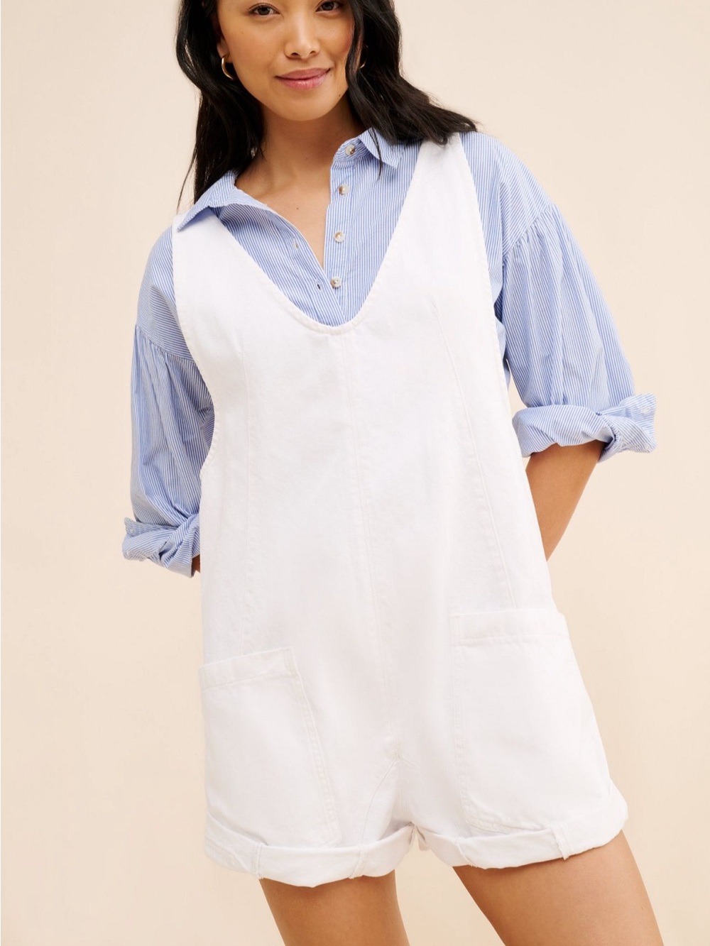 Free People White Cotton V-Neck Romper